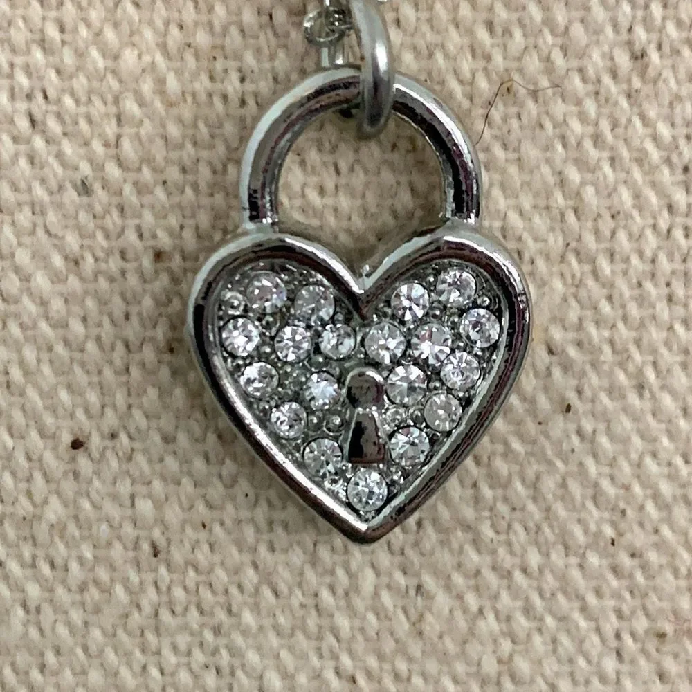 Lock My Heart Silver Tone Padlock Pendant Necklace with Swarovski Crystals